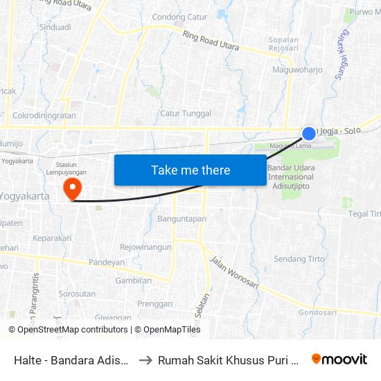 Halte - Bandara Adisutjipto to Rumah Sakit Khusus Puri Nirmala map