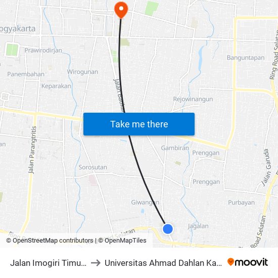 Jalan Imogiri Timur 195 to Universitas Ahmad Dahlan Kampus 1 map