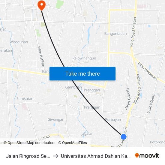 Jalan Ringroad Selatan to Universitas Ahmad Dahlan Kampus 1 map