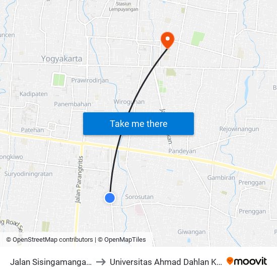 Jalan Sisingamangaraja 82 to Universitas Ahmad Dahlan Kampus 1 map