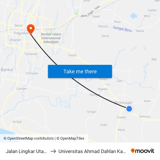 Jalan Lingkar Utara 16 to Universitas Ahmad Dahlan Kampus 1 map