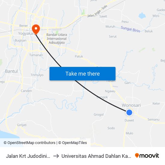 Jalan Krt Judodiningrat to Universitas Ahmad Dahlan Kampus 1 map