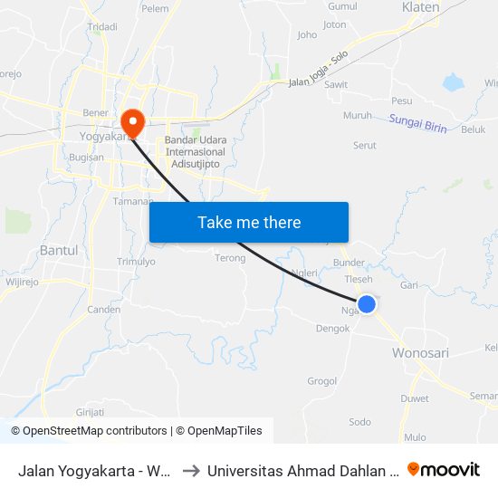 Jalan Yogyakarta - Wonosari 8 to Universitas Ahmad Dahlan Kampus 1 map