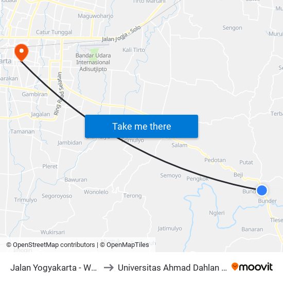 Jalan Yogyakarta - Wonosari 8 to Universitas Ahmad Dahlan Kampus 1 map