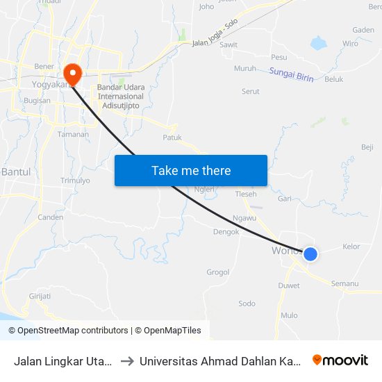 Jalan Lingkar Utara 16 to Universitas Ahmad Dahlan Kampus 1 map