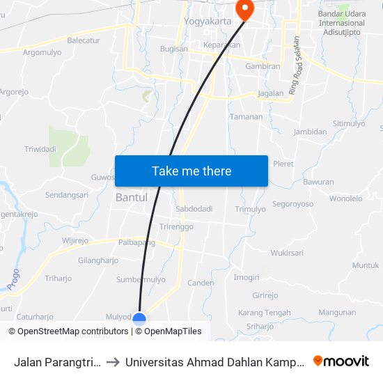 Jalan Parangtritis to Universitas Ahmad Dahlan Kampus 1 map