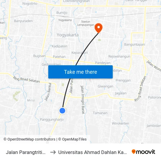 Jalan Parangtritis 364 to Universitas Ahmad Dahlan Kampus 1 map