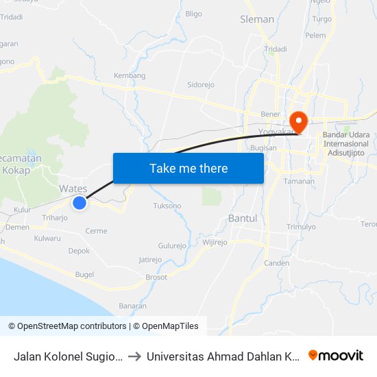 Jalan Kolonel Sugiono, 44 to Universitas Ahmad Dahlan Kampus 1 map