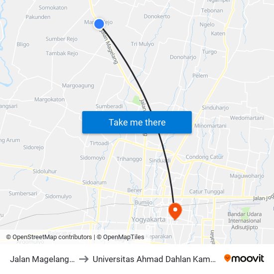 Jalan Magelang 36 to Universitas Ahmad Dahlan Kampus 1 map