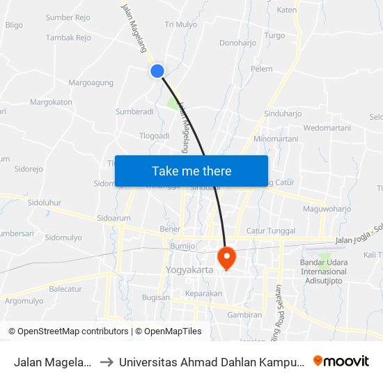 Jalan Magelang to Universitas Ahmad Dahlan Kampus 1 map