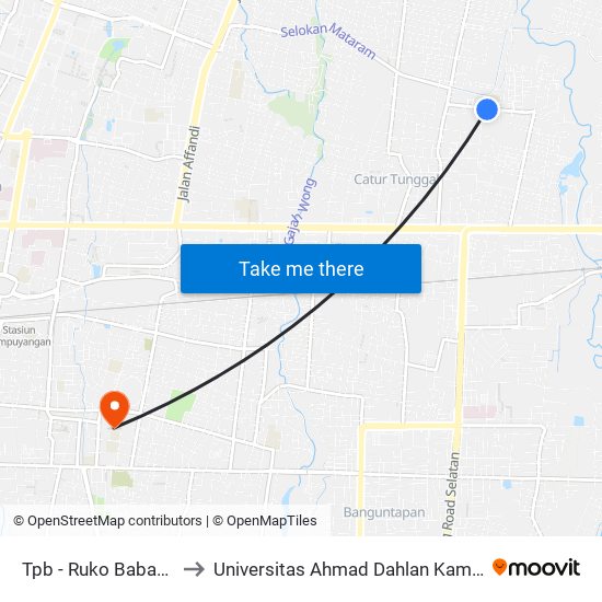 Tpb - Ruko Babarsari to Universitas Ahmad Dahlan Kampus 1 map