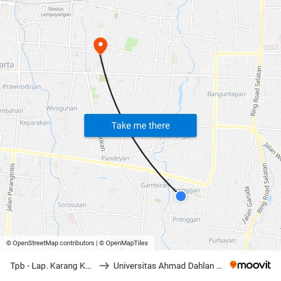 Tpb - Lap. Karang Kotagede to Universitas Ahmad Dahlan Kampus 1 map