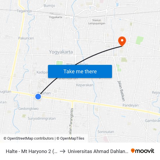 Halte - Mt Haryono 2 (Sma N 7) to Universitas Ahmad Dahlan Kampus 1 map