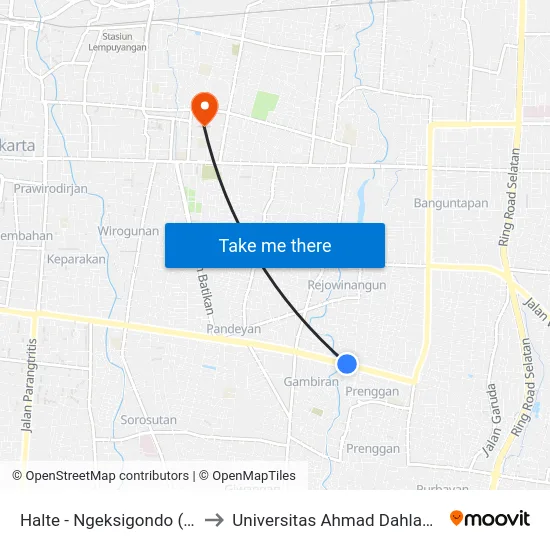 Halte - Ngeksigondo (Diklat Pu) to Universitas Ahmad Dahlan Kampus 1 map