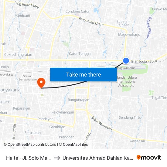 Halte - Jl. Solo Maguwo to Universitas Ahmad Dahlan Kampus 1 map