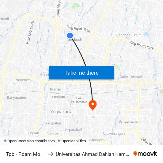 Tpb - Pdam Monjali to Universitas Ahmad Dahlan Kampus 1 map