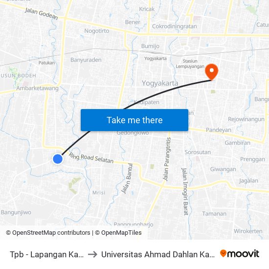 Tpb - Lapangan Kasihan to Universitas Ahmad Dahlan Kampus 1 map