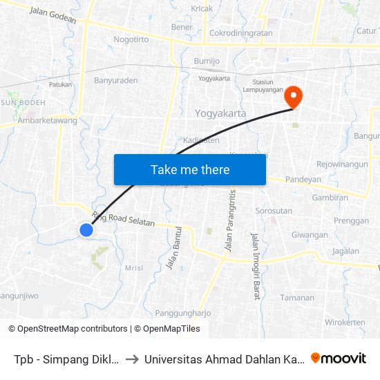 Tpb - Simpang Diklat Diy to Universitas Ahmad Dahlan Kampus 1 map