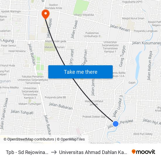 Tpb - Sd Rejowinangun to Universitas Ahmad Dahlan Kampus 1 map