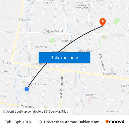 Tpb - Spbu Dukuh 1 to Universitas Ahmad Dahlan Kampus 1 map