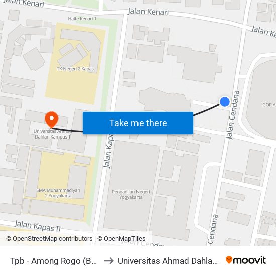 Tpb - Among Rogo (Barat Jalan) to Universitas Ahmad Dahlan Kampus 1 map