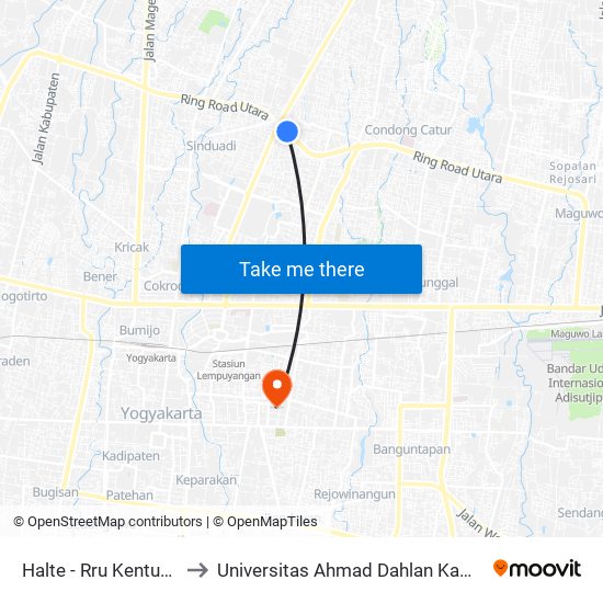 Halte - Rru Kentungan to Universitas Ahmad Dahlan Kampus 1 map