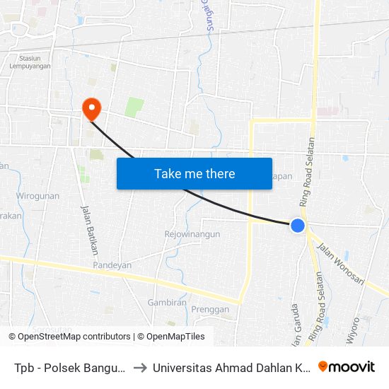 Tpb - Polsek Banguntapan to Universitas Ahmad Dahlan Kampus 1 map