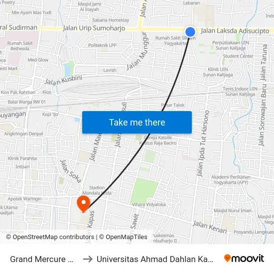 Grand Mercure Hotel to Universitas Ahmad Dahlan Kampus 1 map