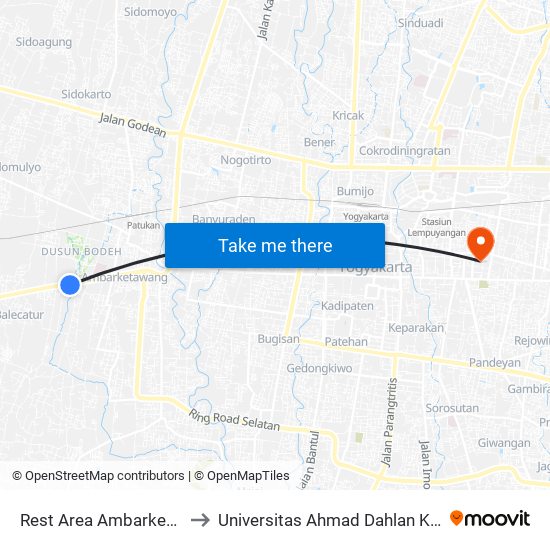 Rest Area Ambarketawang to Universitas Ahmad Dahlan Kampus 1 map