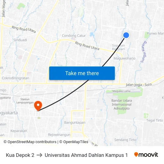 Kua Depok 2 to Universitas Ahmad Dahlan Kampus 1 map