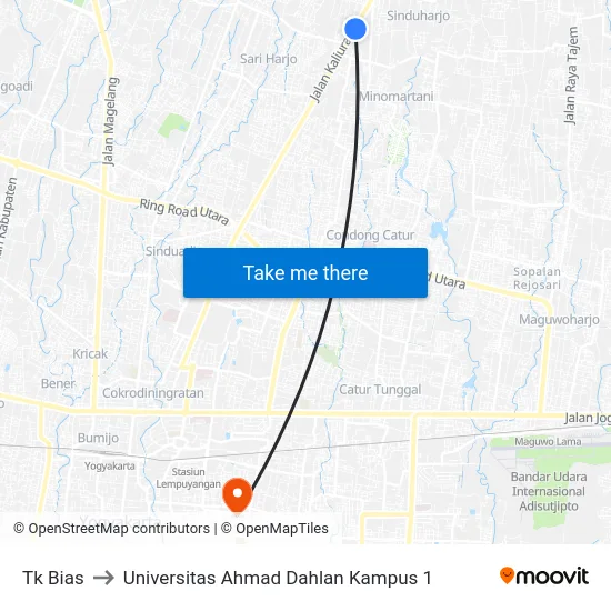 Tk Bias to Universitas Ahmad Dahlan Kampus 1 map