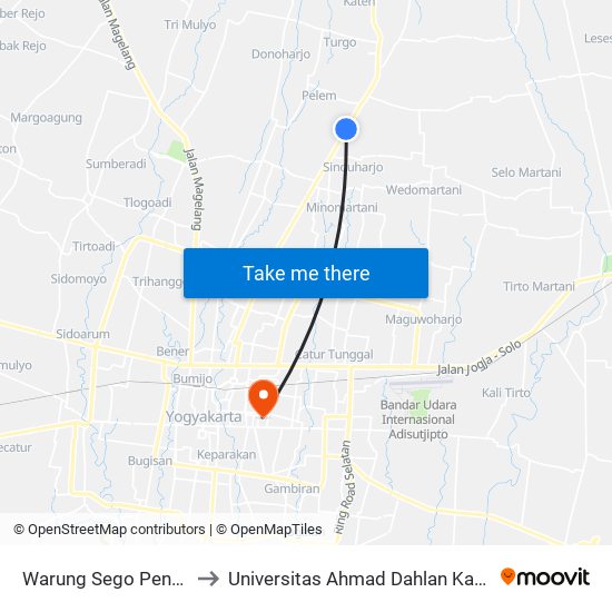 Warung Sego Penyetan to Universitas Ahmad Dahlan Kampus 1 map