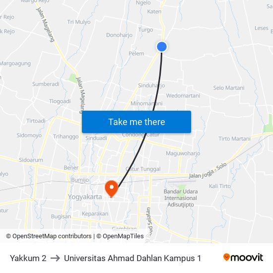 Yakkum 2 to Universitas Ahmad Dahlan Kampus 1 map