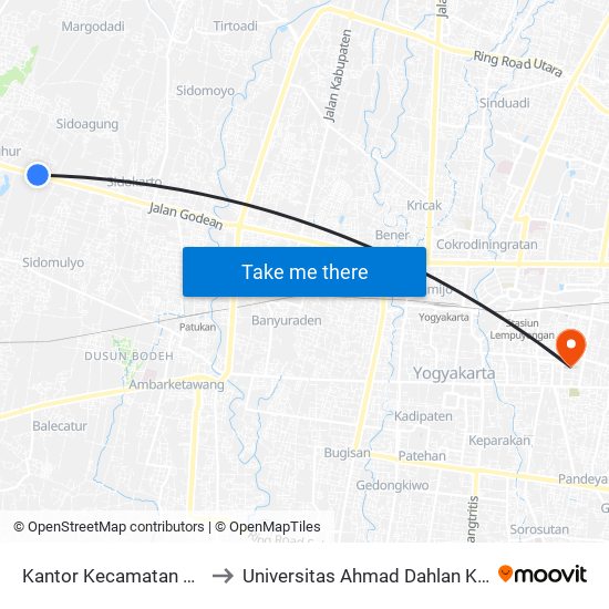 Kantor Kecamatan Godean to Universitas Ahmad Dahlan Kampus 1 map