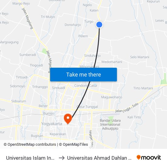 Universitas Islam Indonesia to Universitas Ahmad Dahlan Kampus 1 map