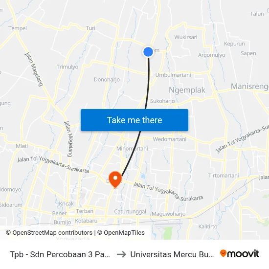 Tpb - Sdn Percobaan 3 Pakem to Universitas Mercu Buana map
