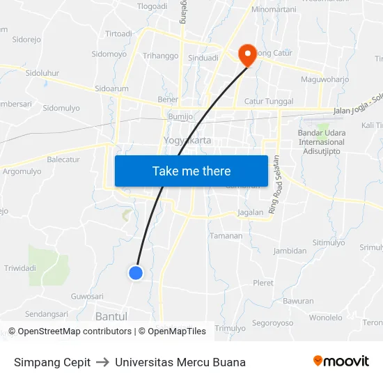 Simpang Cepit to Universitas Mercu Buana map