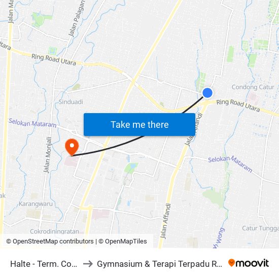 Halte - Term. Condongcatur to Gymnasium & Terapi Terpadu Rumah Sakit Sardjito map