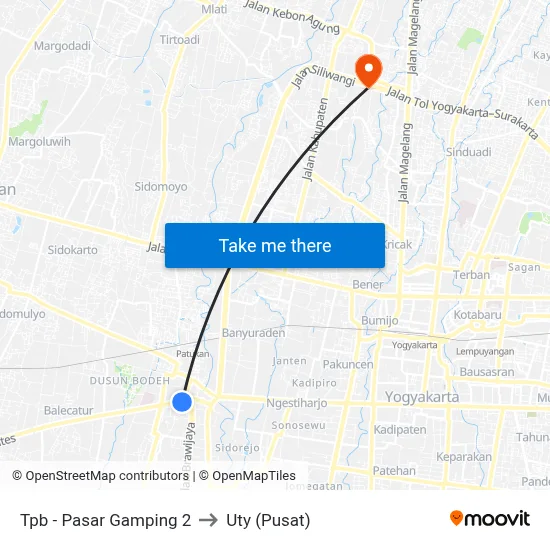 Tpb - Pasar Gamping 2 to Uty (Pusat) map