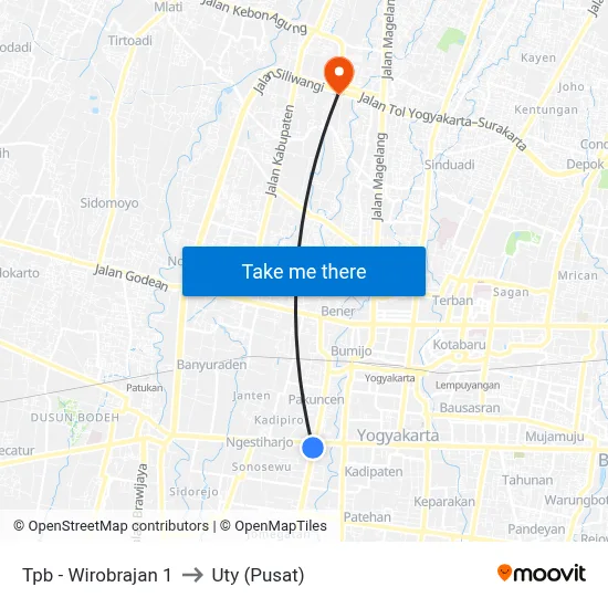 Tpb - Wirobrajan 1 to Uty (Pusat) map