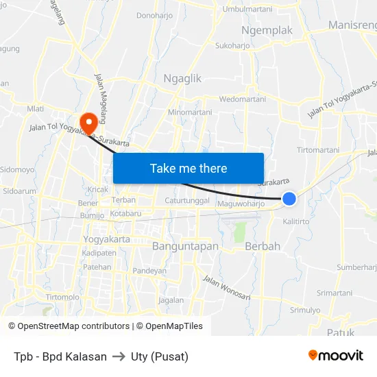 Tpb - Bpd Kalasan to Uty (Pusat) map
