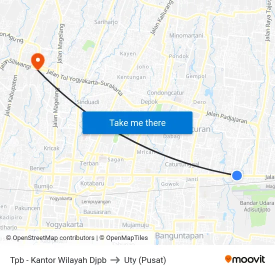 Tpb - Kantor Wilayah Djpb to Uty (Pusat) map