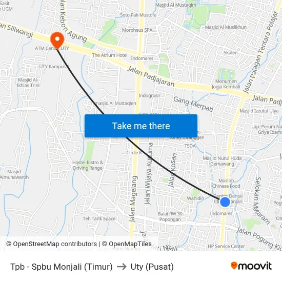 Tpb - Spbu Monjali (Timur) to Uty (Pusat) map