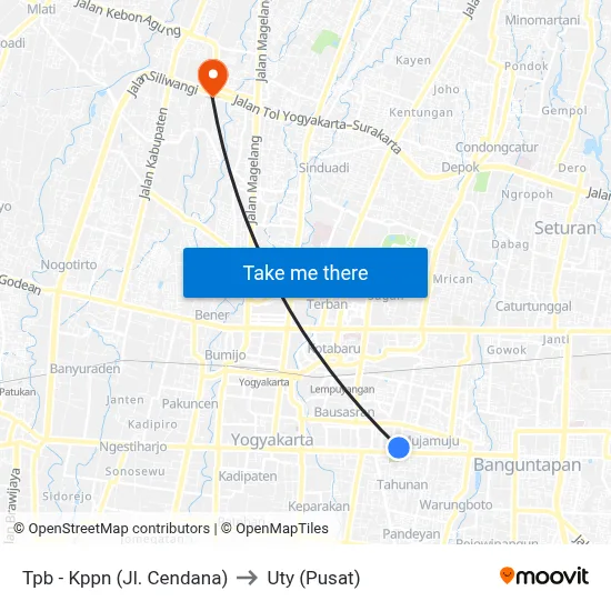 Tpb - Kppn (Jl. Cendana) to Uty (Pusat) map