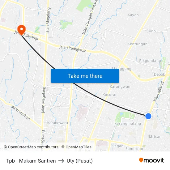 Tpb - Makam Santren to Uty (Pusat) map