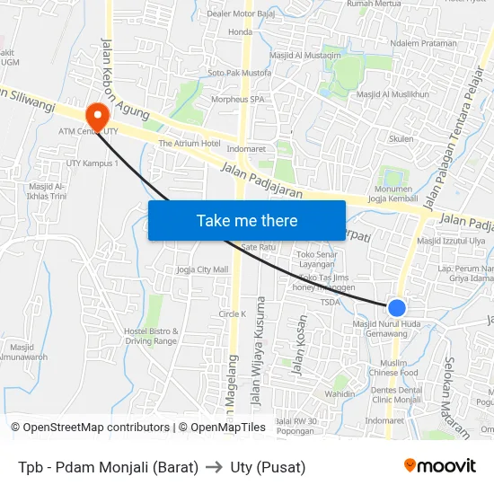 Tpb - Pdam Monjali (Barat) to Uty (Pusat) map