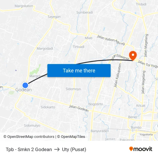Tpb - Smkn 2 Godean to Uty (Pusat) map