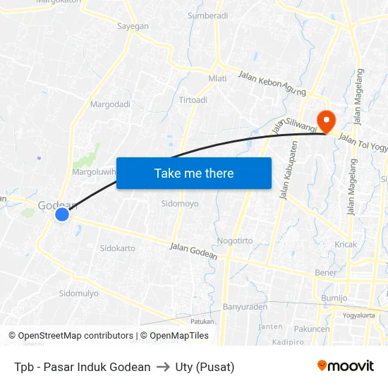 Tpb - Pasar Induk Godean to Uty (Pusat) map