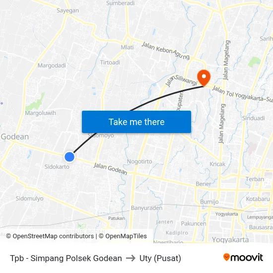 Tpb - Simpang Polsek Godean to Uty (Pusat) map