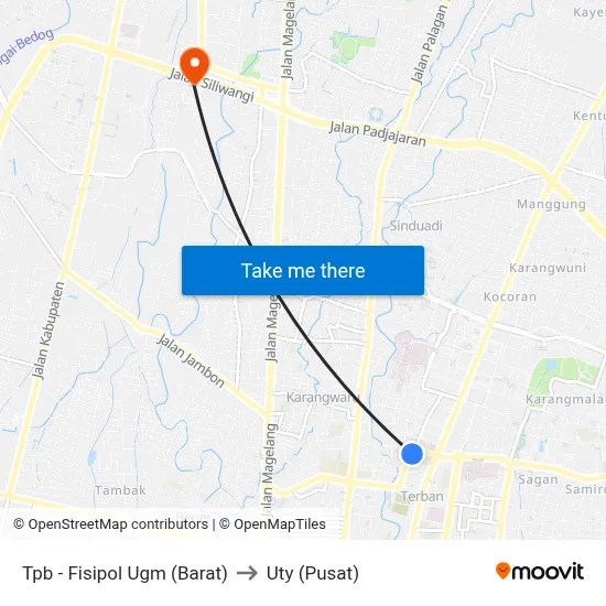 Tpb - Fisipol Ugm (Barat) to Uty (Pusat) map